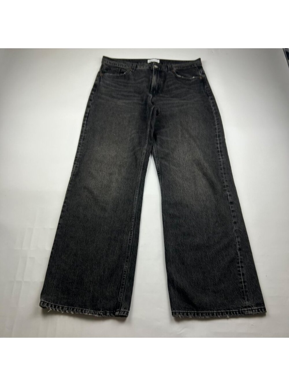 LONG Zara Washed Black Denim High Rise Wide Leg Jeans 10